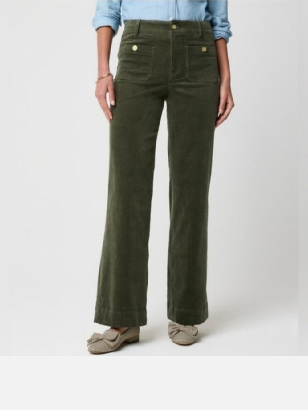 J. Crew Dark Olive Corduroy Lizzie Pants with Front Pocket Detail